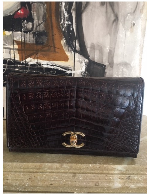 Sac à main CHANEL crocodile marron Vintage