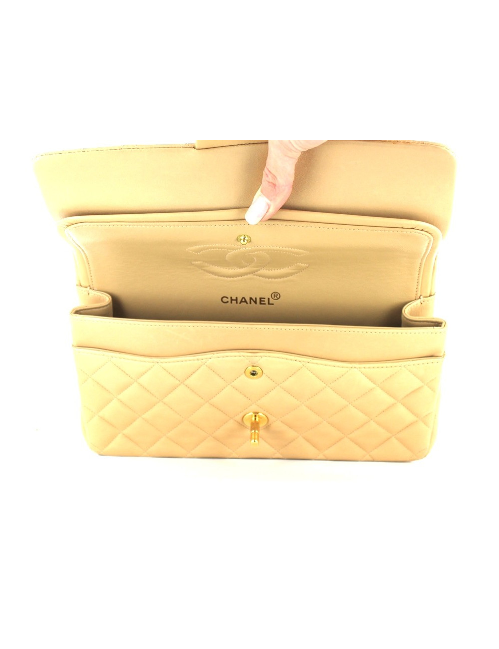 Sac CHANEL TIMELESS beige et chaîne dorée