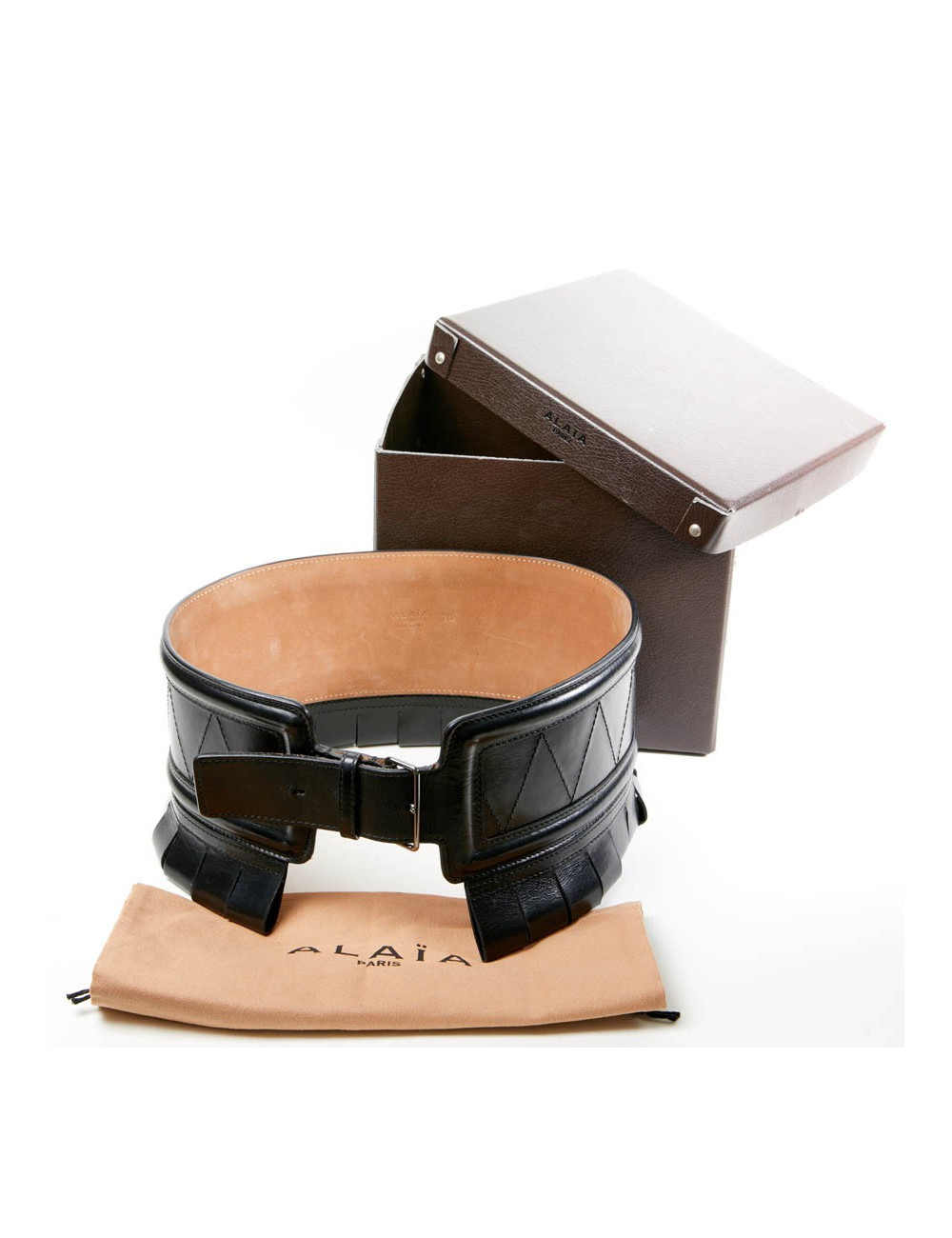 Ceinture ALAIA large cuir box noir