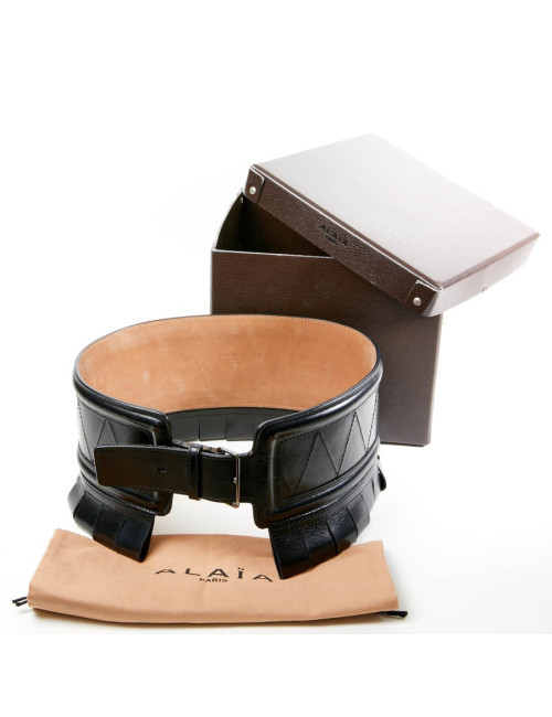 Ceinture ALAIA large cuir box noir