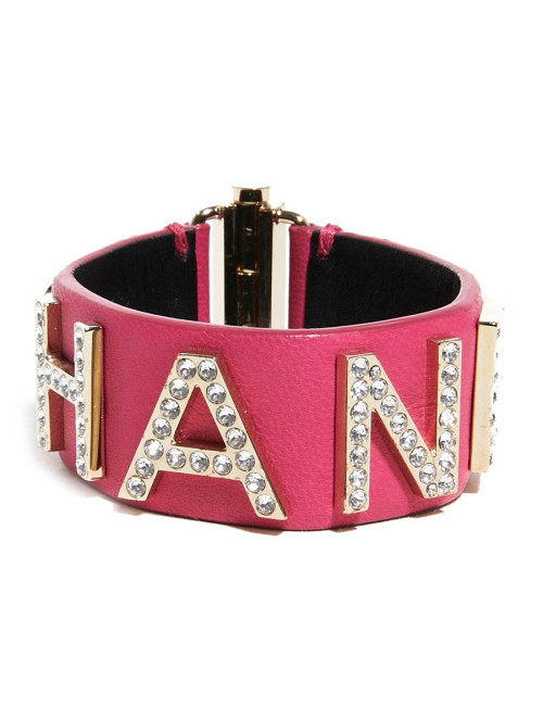 Chanel bracelet pink leather and rhinestones
