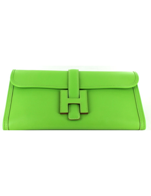 Pochette JIGE HERMES en cuir vert 