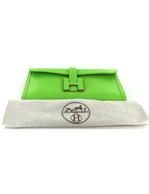 Pochette JIGE HERMES en cuir vert 