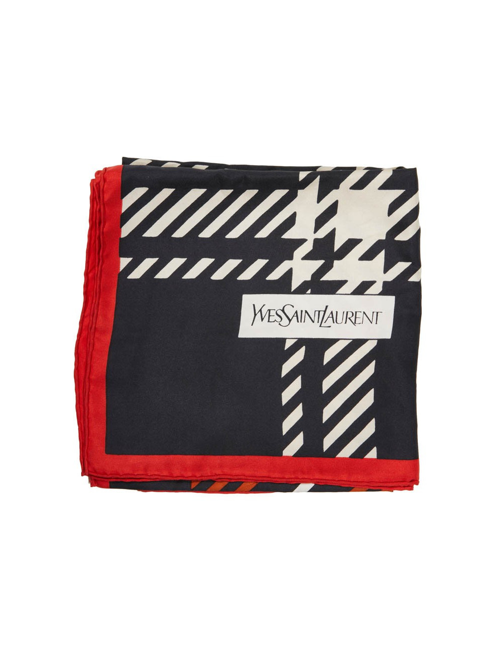 foulard YVES SAINT LAURENT soie noir blanc rouge