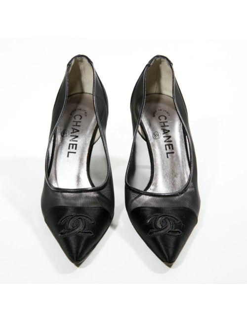 Escarpins T 36.5 CHANEL satin duchesse noir