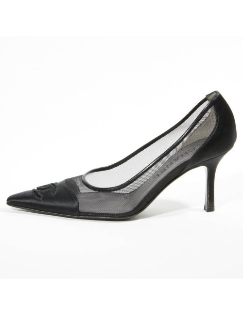 Escarpins T 36.5 CHANEL satin duchesse noir
