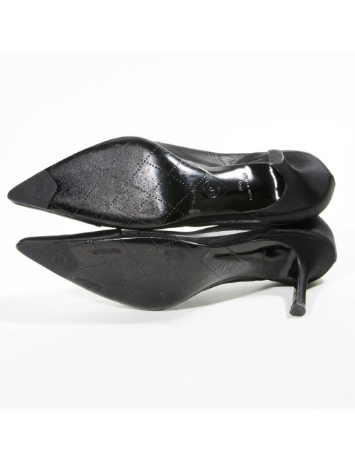 Escarpins T 36.5 CHANEL satin duchesse noir