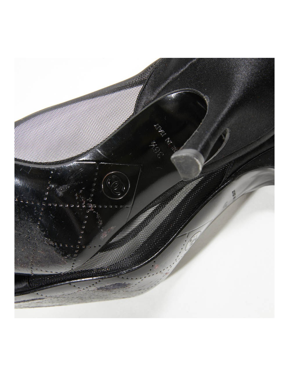 Escarpins T 36.5 CHANEL satin duchesse noir