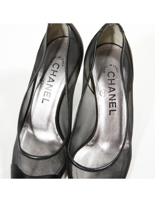 Escarpins T 36.5 CHANEL satin duchesse noir