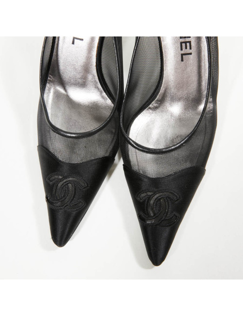 Escarpins T 36.5 CHANEL satin duchesse noir