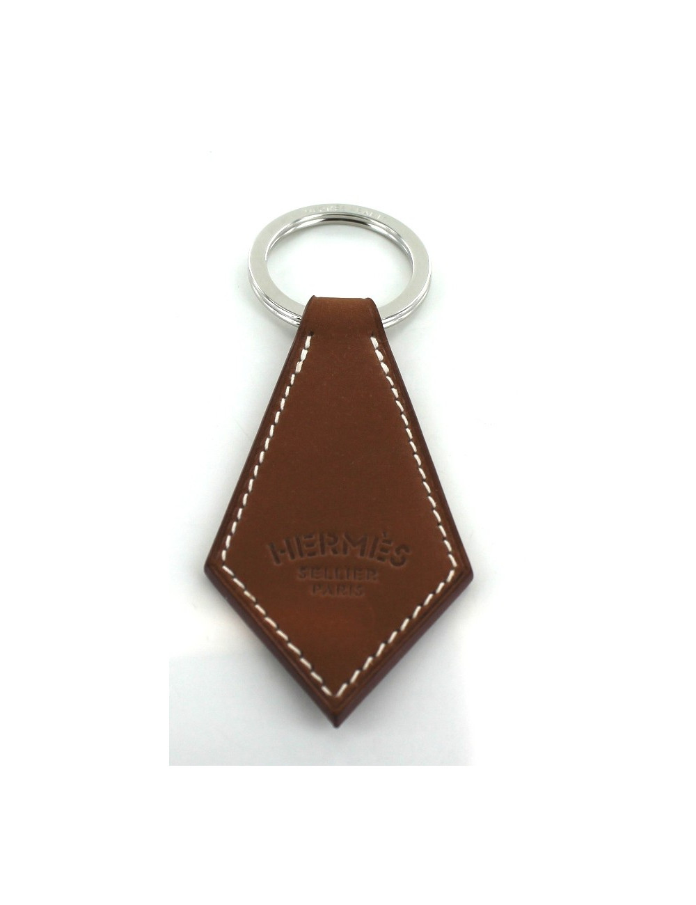 Porte-clés HERMES TAB en cuir marron foncé