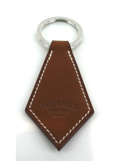 Porte-clés HERMES TAB en cuir marron foncé