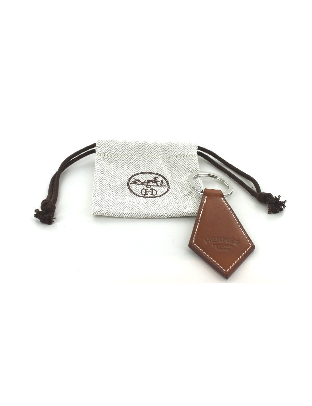 Porte-clés HERMES TAB en cuir marron foncé