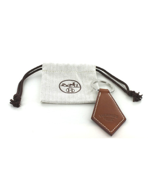 Porte-clés HERMES TAB en cuir marron foncé