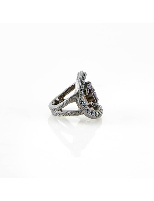Bague CHANEL ovale perlée gris