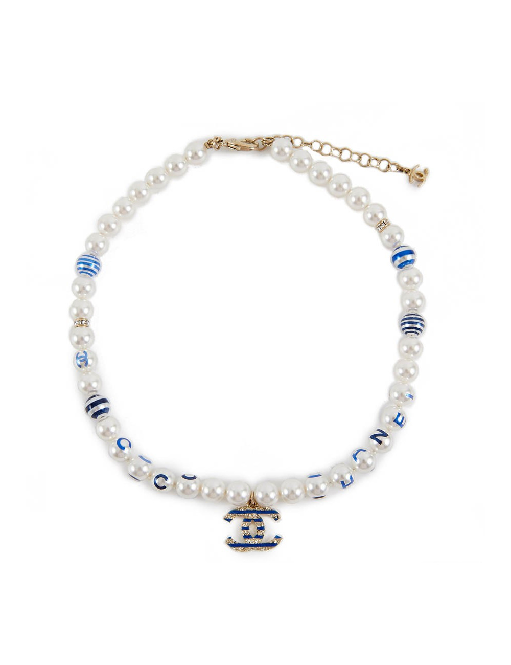 Collier CHANEL perles nacrées et bleues