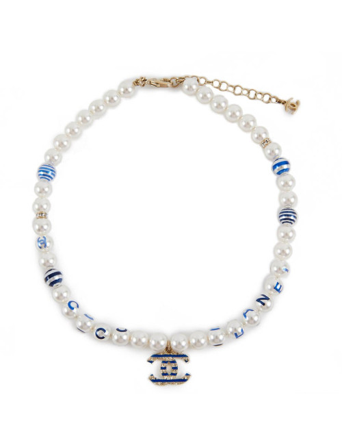 Collier CHANEL perles nacrées et bleues