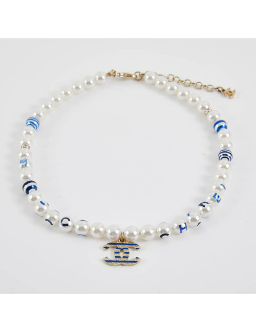 Collier CHANEL perles nacrées et bleues
