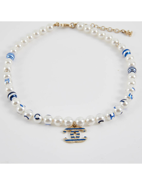 Collier CHANEL perles nacrées et bleues