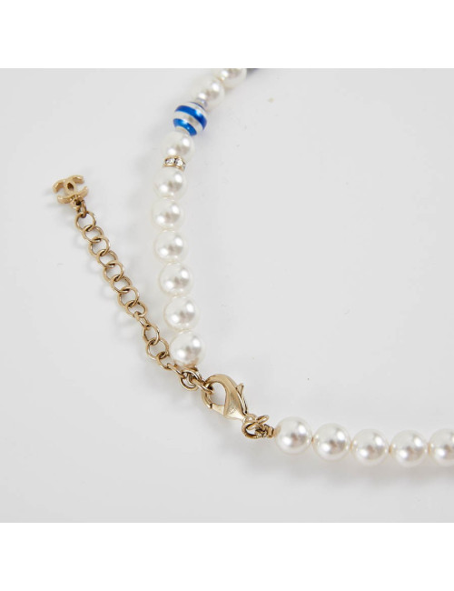 Collier CHANEL perles nacrées et bleues