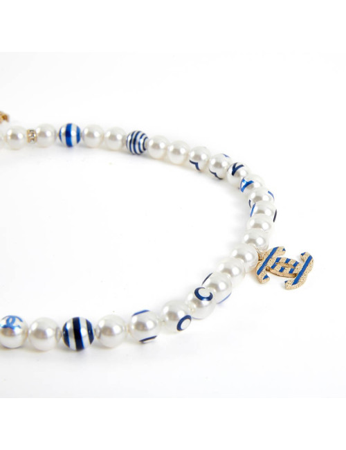 Collier CHANEL perles nacrées et bleues