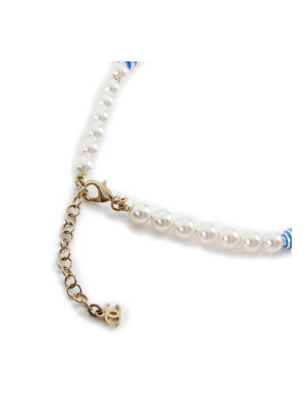 Collier CHANEL perles nacrées et bleues