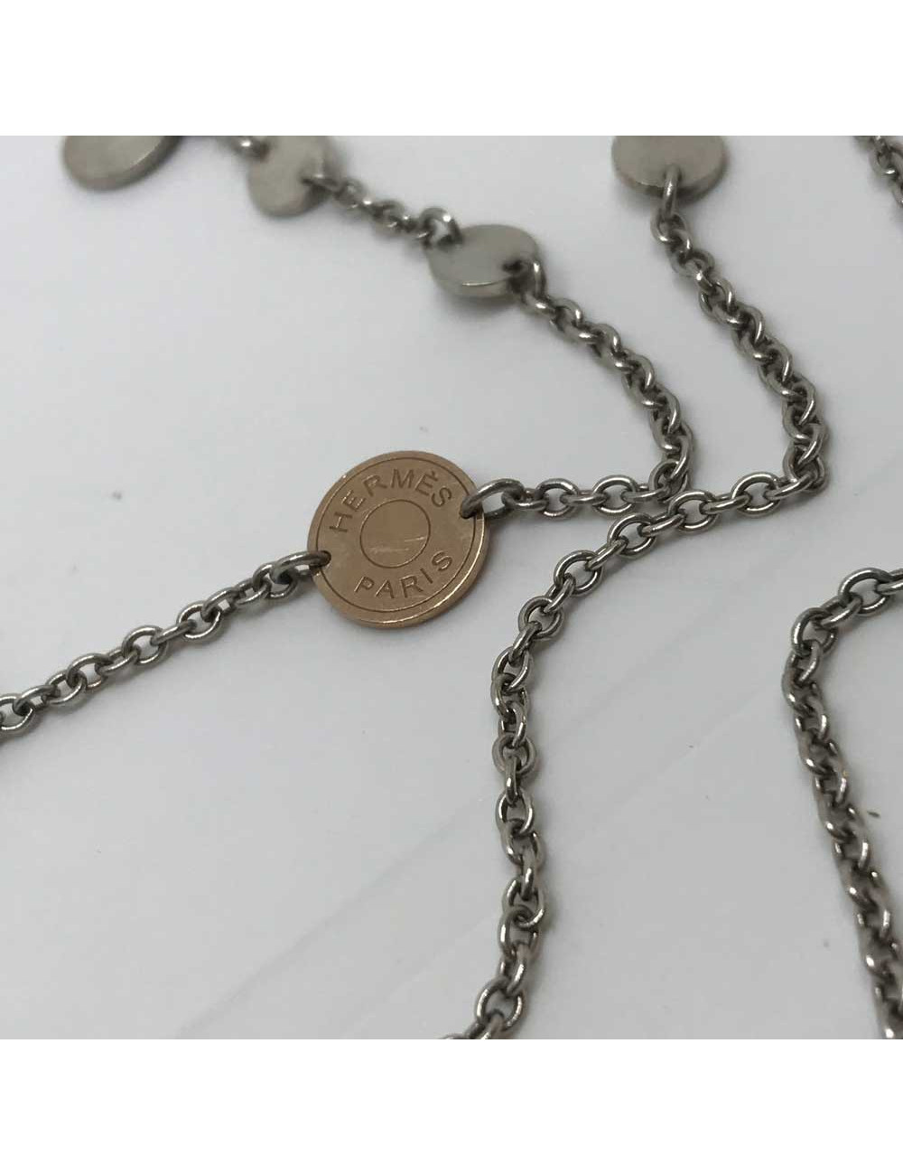 Sautoir Confettis HERMES argent et or rose GM