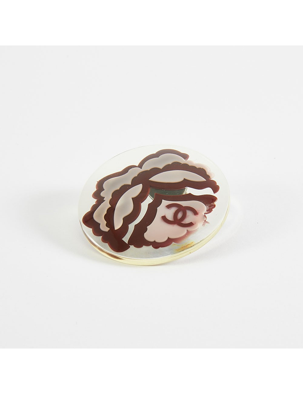 CHANEL burgundy plexi pin's brooch