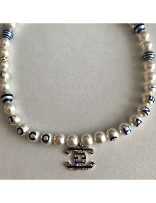 Collier CHANEL perles nacrées et bleues