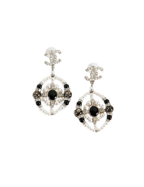 CHANEL clous pendants perles strass