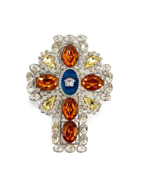 Broche VERSACE croix topaze et brillants Collector
