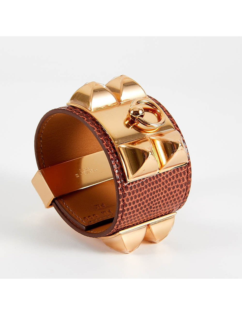 Bracelet collier de chien HERMES lézard niloticus étrusque PM