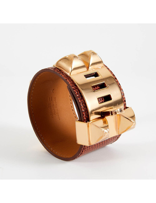 Bracelet collier de chien HERMES lézard niloticus étrusque PM