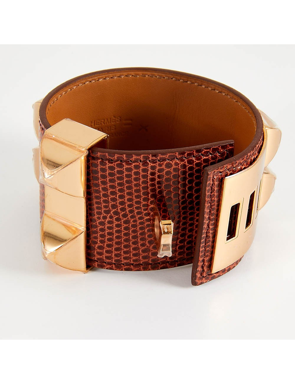 Bracelet collier de chien HERMES lézard niloticus étrusque PM