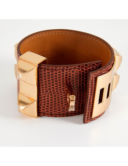 Bracelet collier de chien HERMES lézard niloticus étrusque PM