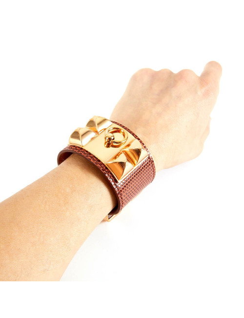 Bracelet collier de chien HERMES lézard niloticus étrusque PM