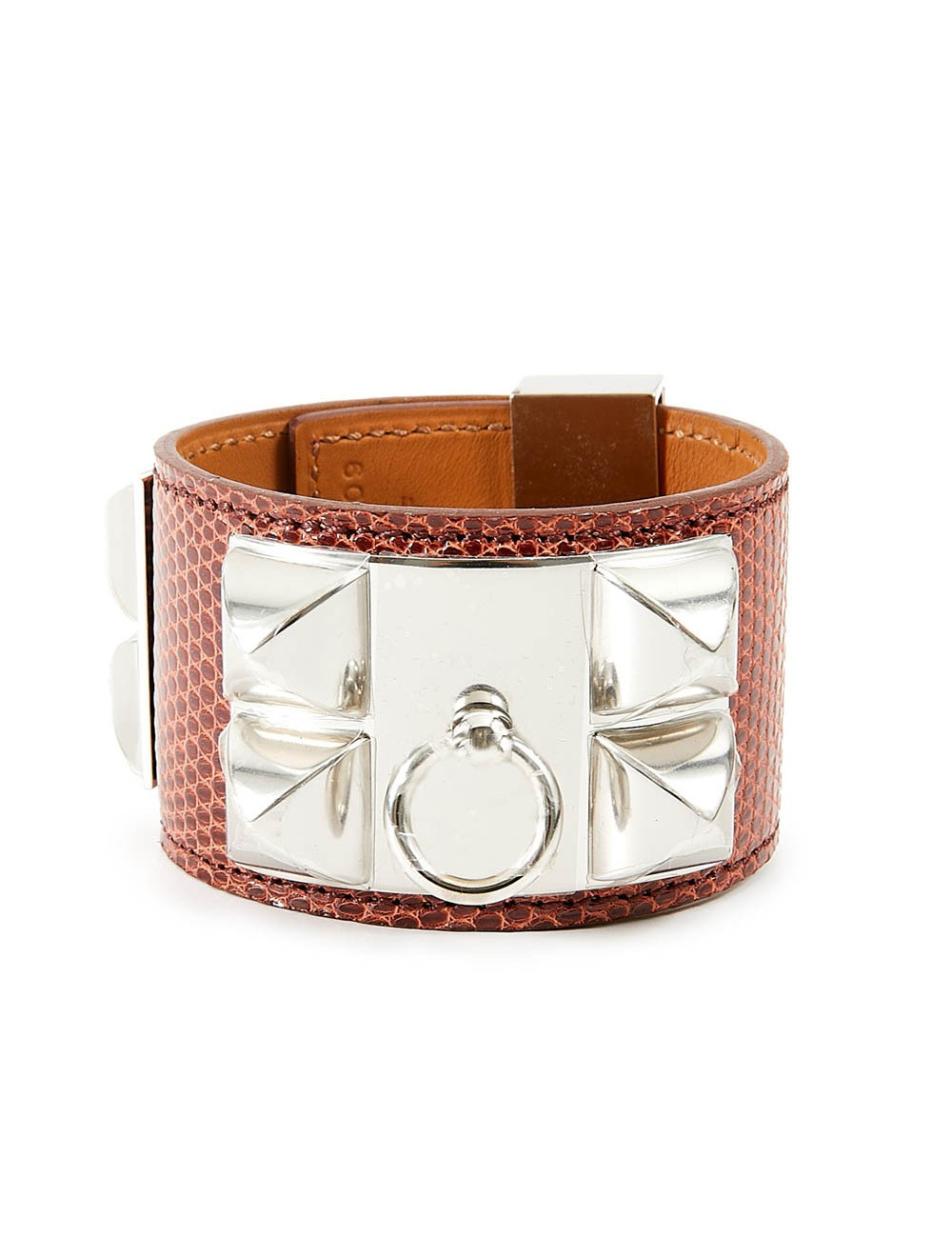 Bracelet collier de chien HERMES lézard niloticus étrusque T 1 argent