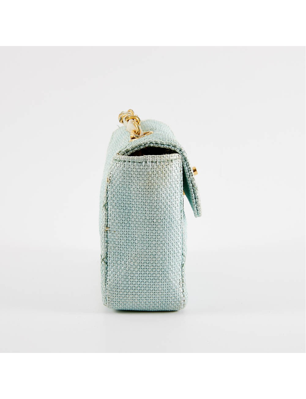 Mini sac CHANEL tissu paille vert d'eau