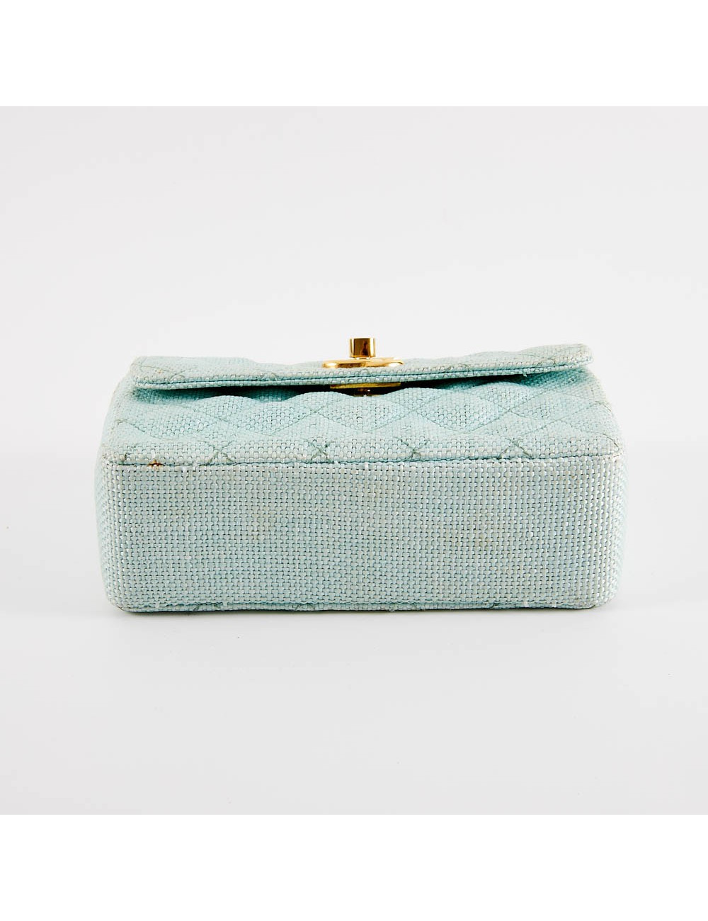 Mini sac CHANEL tissu paille vert d'eau