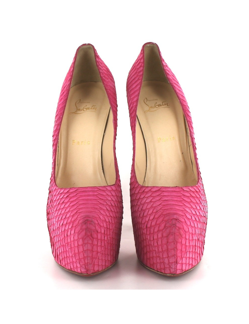 Escarpins CHRISTIAN LOUBOUTIN dafodile en python rose T 40