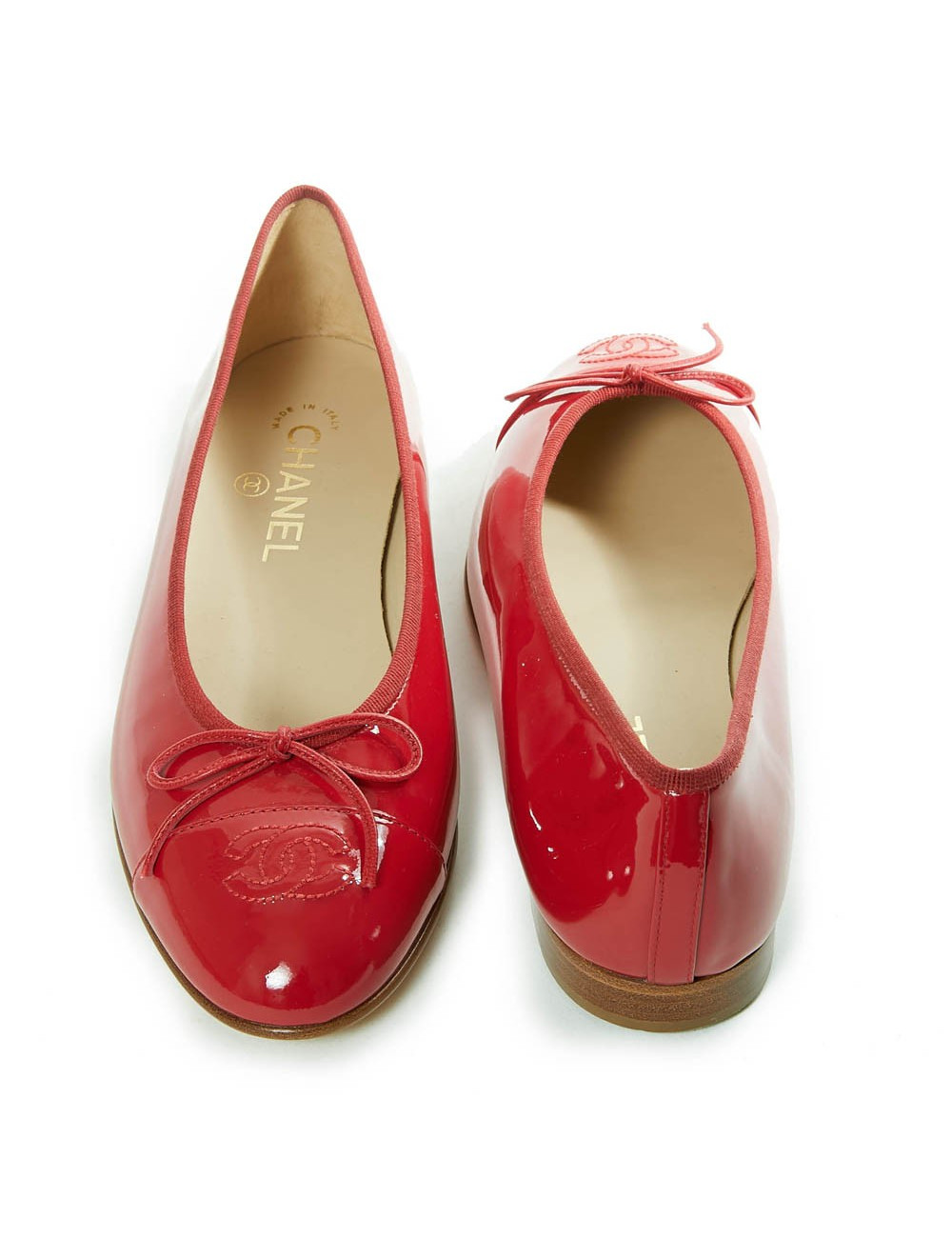 Ballerines T 39.5 CHANEL cuir verni rouge