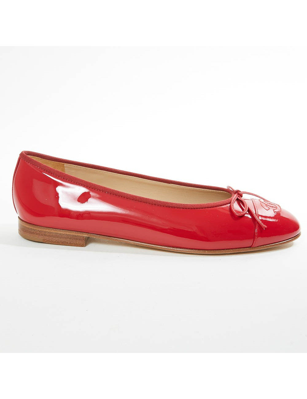 Ballerines T 39.5 CHANEL cuir verni rouge