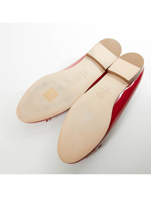 Ballerines T 39.5 CHANEL cuir verni rouge