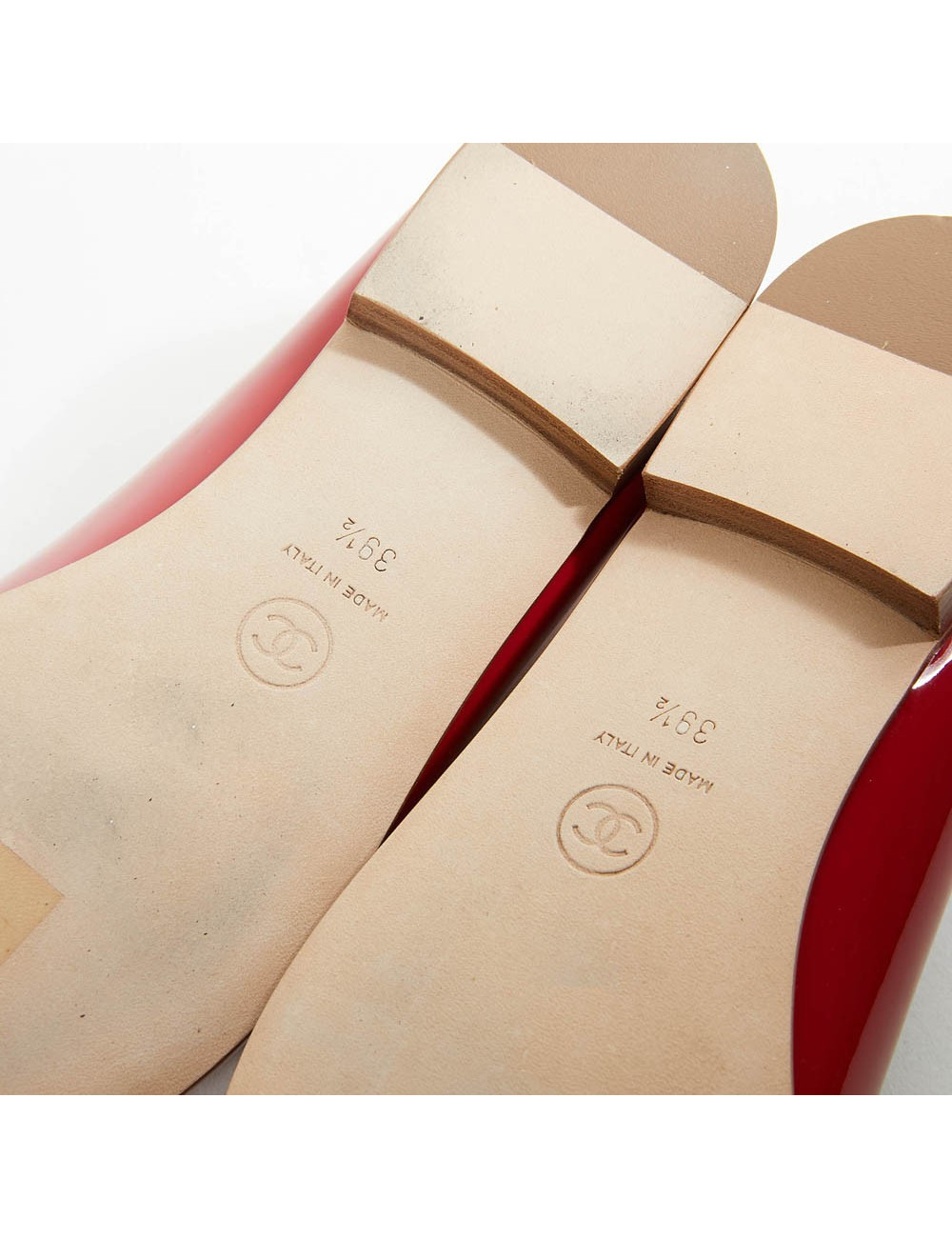 Ballerines T 39.5 CHANEL cuir verni rouge