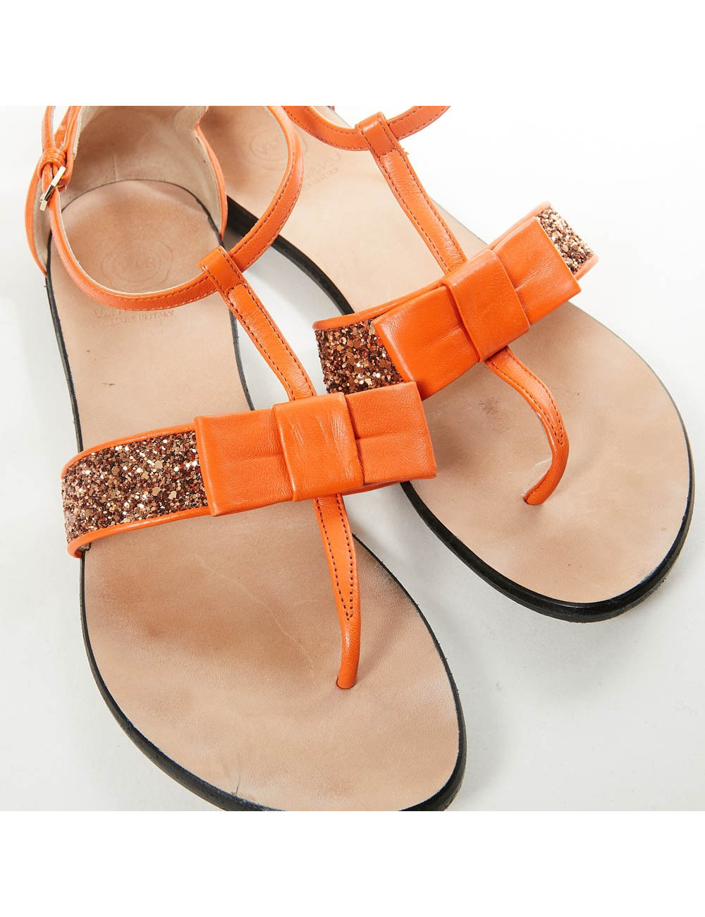 Sandales plates T 38 VIKTOR ROLF cuir et paillettes oranges