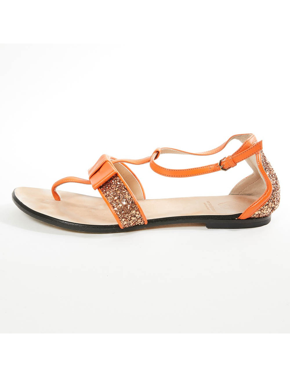 Sandales plates T 38 VIKTOR ROLF cuir et paillettes oranges
