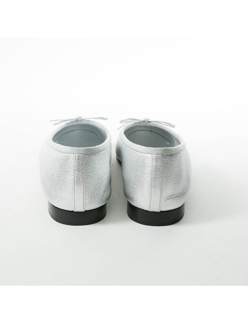 Ballerines T38.5 CHANEL cuir bicolore argent noir