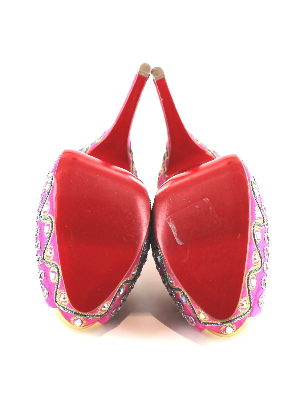 Escarpins CHRISTIAN LOUBOUTIN en veau velours rose avec broderies