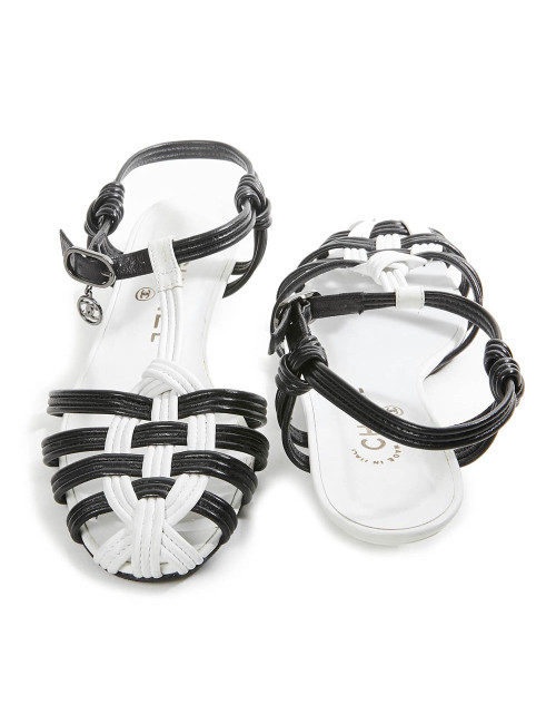 Sandales CHANEL T 36.5 noir et blanc