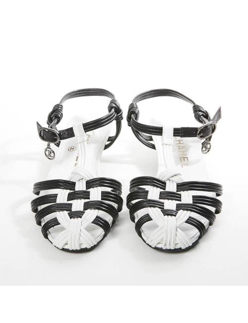 Sandales CHANEL T 36.5 noir et blanc